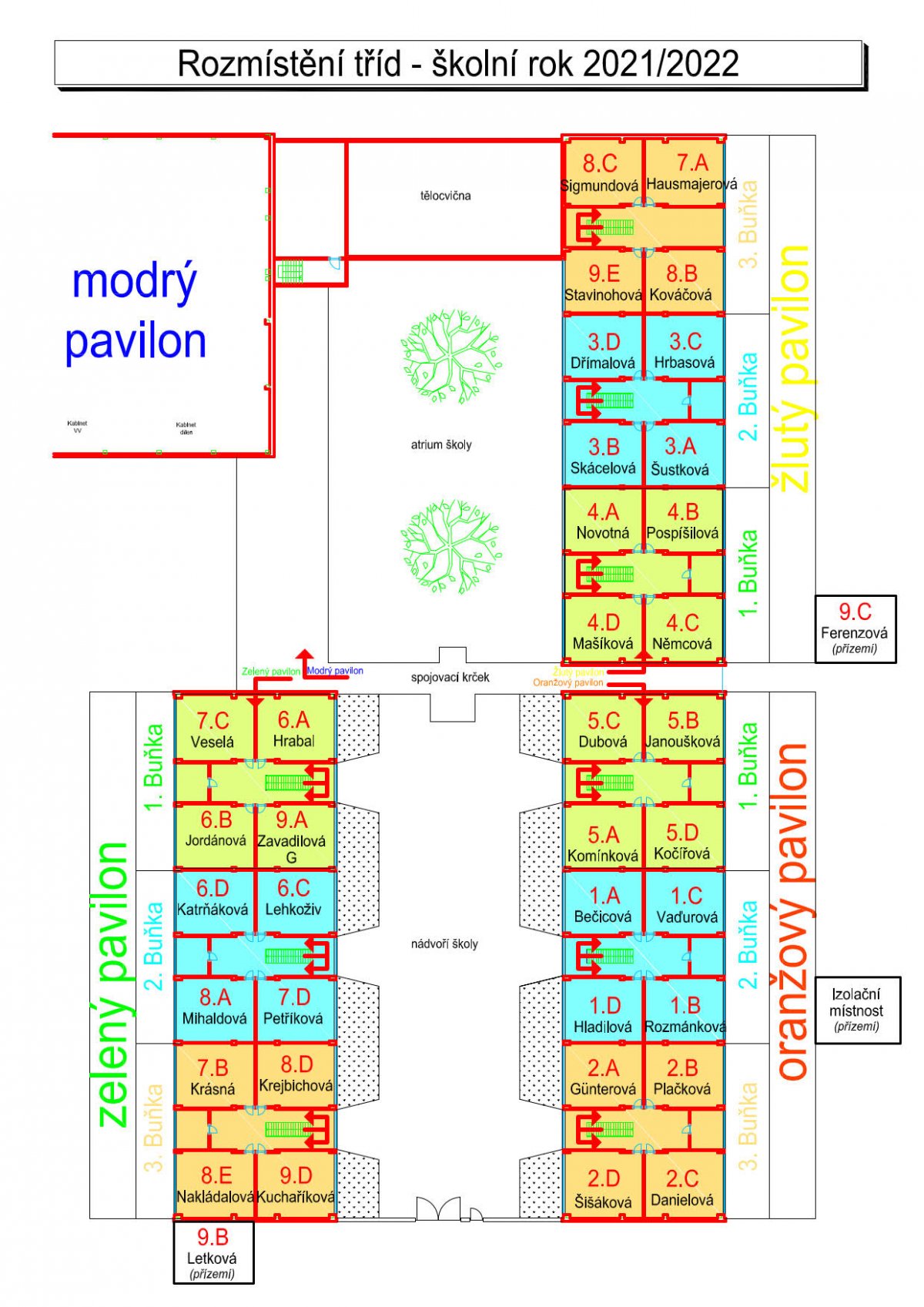 Rozmístění tříd pro školní rok 2021/2022